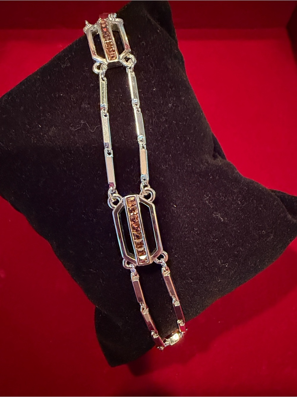 Givenchy Silver Link Bracelet with Brown Swarovski Crystals